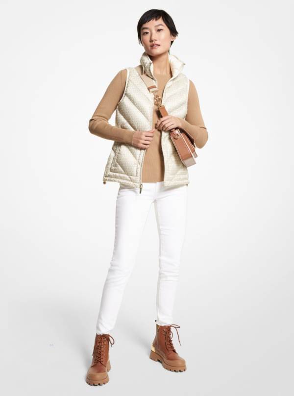 Damske Bundy Michael Kors Reversible Logo Print Quilted Vest Leopardie - Oblecenie Michael Kors Sleva | OHVRI-4079